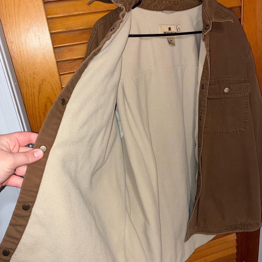 Woolrich Barn Jacket Chore Coat Tan Brown Sherpa Lined - mens size XL - Picture 2 of 10